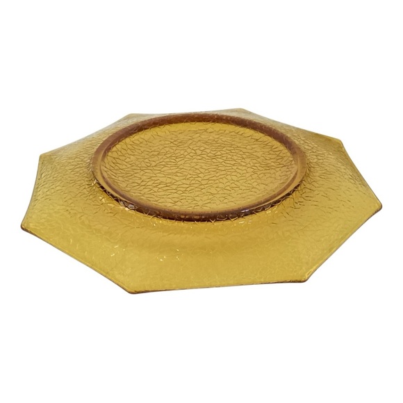 Vintage L.E. Smith Depression Glass Amber Crackled Octagon Lunch Plates Set Of 2 - Picture 3 of 4